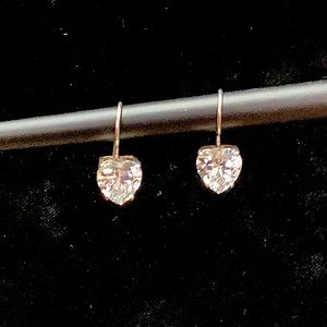 Sterling silver heart dangle cz earrings, large stones, approx 4 carats each.
